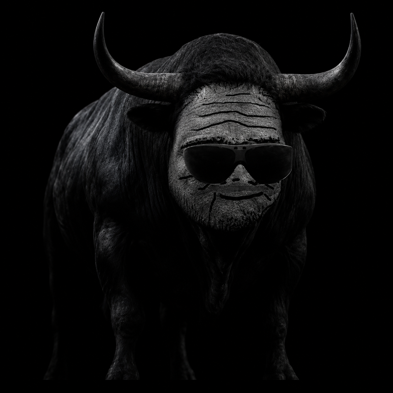 The Unc Bull - a black bull wearing sunglasses